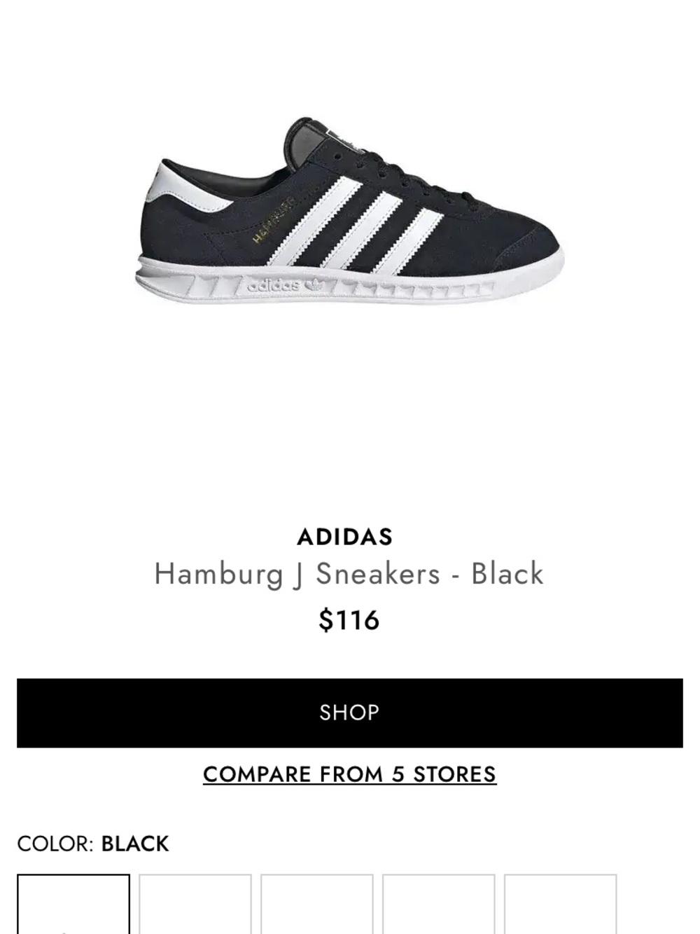adidas Hamburg J Sneakers - Black/White